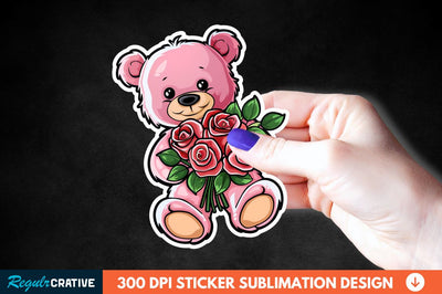 Teddy Bear Roses Sticker Clipart Sublimation Regulrcrative 