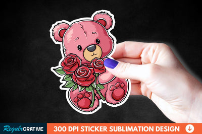 Teddy Bear Roses Sticker Clipart Sublimation Regulrcrative 