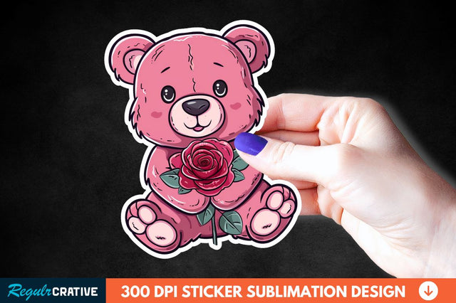 Teddy Bear Roses Sticker Clipart Sublimation Regulrcrative 