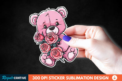 Teddy Bear Roses Sticker Clipart Sublimation Regulrcrative 