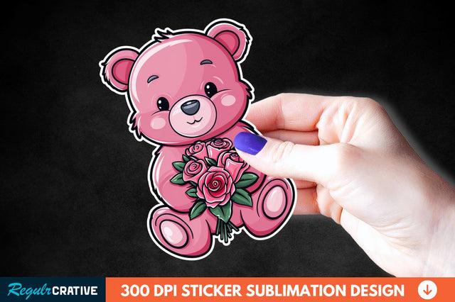 Teddy Bear Roses Sticker Clipart Sublimation Regulrcrative 