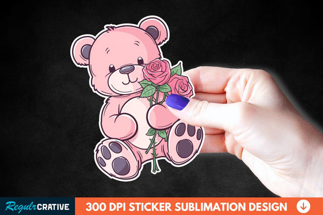 Teddy Bear Roses Sticker Clipart Sublimation Regulrcrative 