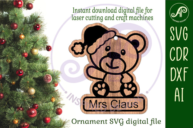 Teddy bear sitting Christmas Ornament SVG laser cut SVG APInspireddesigns 