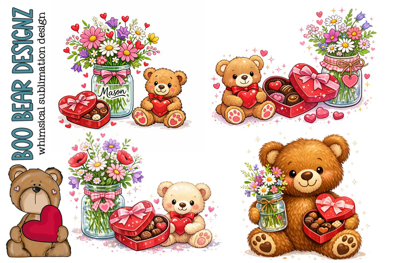 Teddy Bear Valentines Day clipart Sublimation Boo Bear Designz 