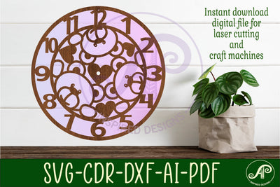 Teddy bear wall clock laser cut files, SVG file. vector SVG APInspireddesigns 