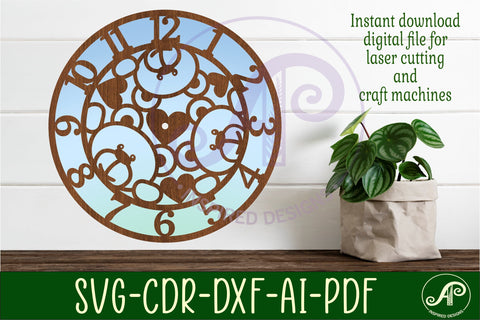 Teddy bear wall clock laser cut files, SVG file. vector SVG APInspireddesigns 