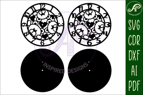 Teddy bear wall clock laser cut files, SVG file. vector SVG APInspireddesigns 