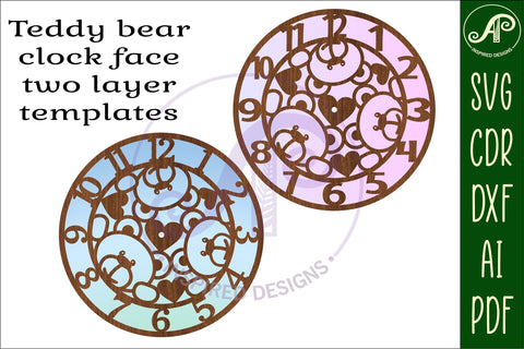 Teddy bear wall clock laser cut files, SVG file. vector SVG APInspireddesigns 