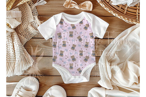 Teddy Bears, Bows & Hearts Seamless Pattern – 6 Background Colors | Digital Download SVG Willow Paige Farms 