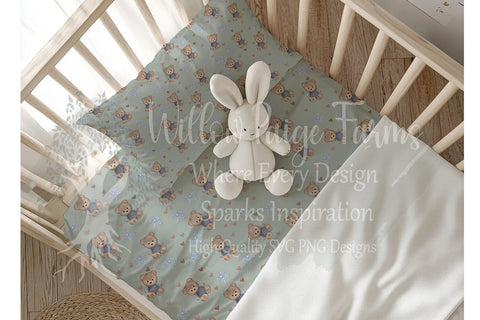 Teddy Bears, Bows & Hearts Seamless Pattern – 6 Background Colors | Digital Download SVG Willow Paige Farms 