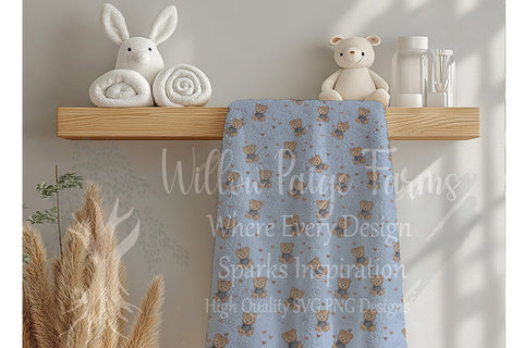 Teddy Bears, Bows & Hearts Seamless Pattern – 6 Background Colors | Digital Download SVG Willow Paige Farms 