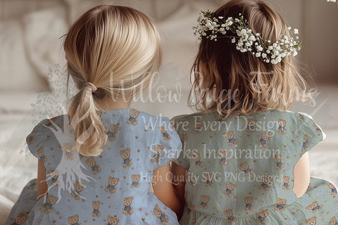 Teddy Bears, Bows & Hearts Seamless Pattern – 6 Background Colors | Digital Download SVG Willow Paige Farms 