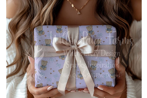 Teddy Bears, Bows & Hearts Seamless Pattern – 6 Background Colors | Digital Download SVG Willow Paige Farms 