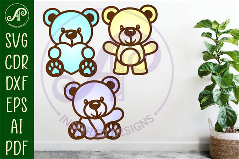 Teddy bears two layer laser cut outs SVG file d1 SVG APInspireddesigns 