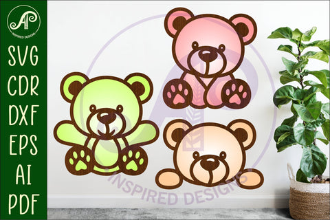 Teddy bears two layer laser cut outs SVG file d2 SVG APInspireddesigns 