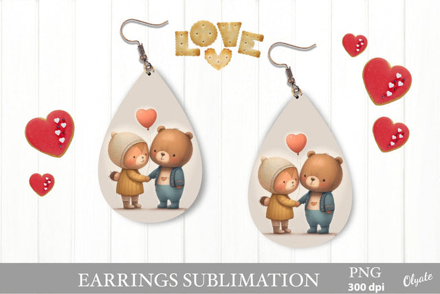Teddy Sublimation PNG. Valentine Teardrop Earring PNG Sublimation Olga Terlyanskaya 