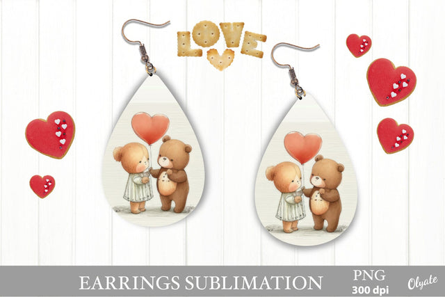 Teddy Sublimation PNG. Valentines Day Earring PNG Sublimation Olga Terlyanskaya 