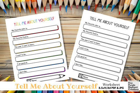 Tell Me About Yourself Printable - Back to School Year Digital Pattern Fine Purple Elephant Creations 