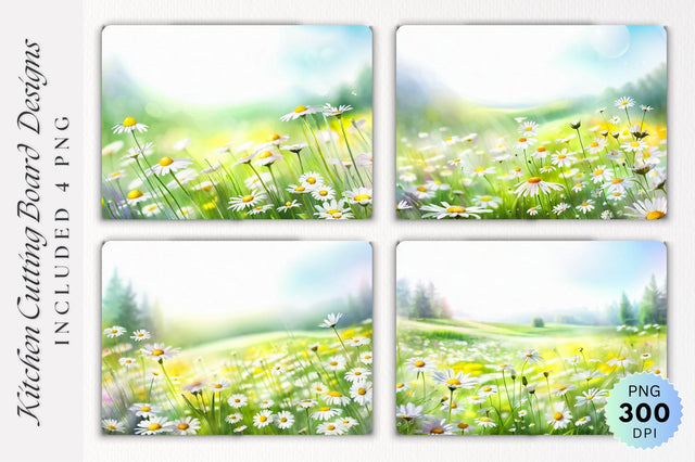 Tender Daisies Meadow Glass Cutting Board PNG Design Sublimation Regulrcrative 
