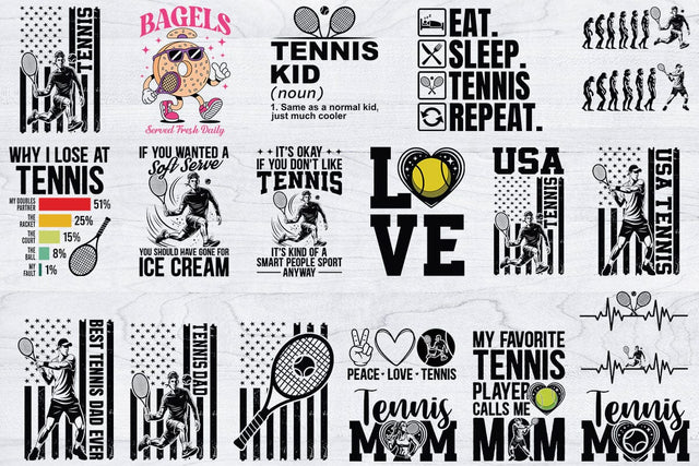Tennis Ball T-Shirt Design Bundle, Tennis Lover SVG, Sports SVG, Tennis Family Svg SVG Creativeart88 