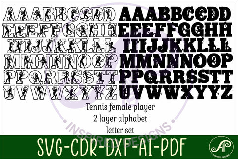 Tennis female player letters alphabet set x 53 SVG APInspireddesigns 