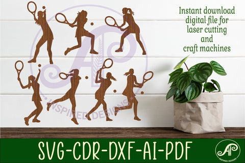Tennis female Silhouette shapes svg SVG APInspireddesigns 