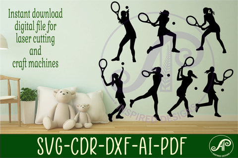 Tennis female Silhouette shapes svg SVG APInspireddesigns 
