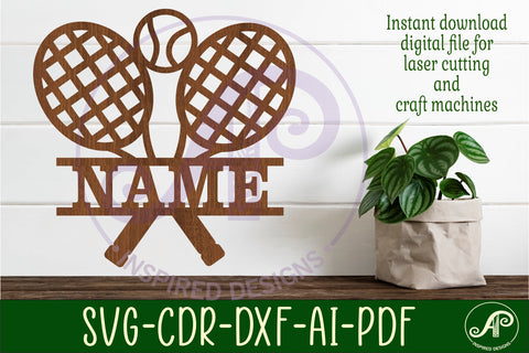 Tennis Name sign svg laser cut template SVG APInspireddesigns 