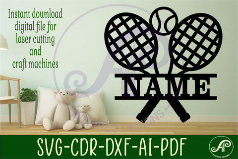 Tennis Name sign svg laser cut template SVG APInspireddesigns 