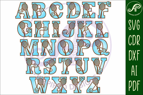 Tennis racket and ball letters alphabet set x 26 SVG APInspireddesigns 