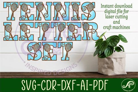 Tennis racket and ball letters alphabet set x 26 SVG APInspireddesigns 