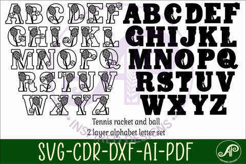 Tennis racket and ball letters alphabet set x 26 SVG APInspireddesigns 