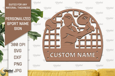 Tennis Sign Laser Cut. Personalized Sport Name Sign SVG Evgenyia Guschina 