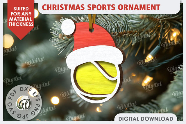 Tennis Sports Christmas Ornament Laser Cut. Santa Hat SVG SVG Evgenyia Guschina 