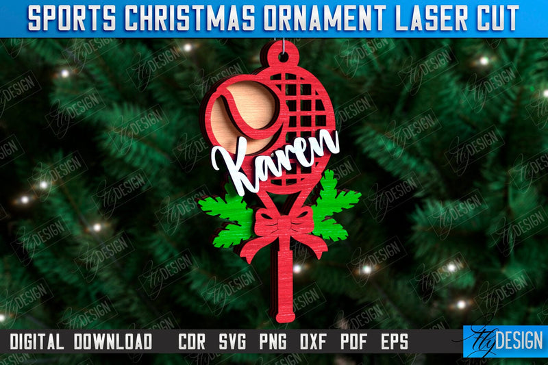 Tennis Sports Christmas Ornament Laser Cut, Sport Toy SVG Fly Design 