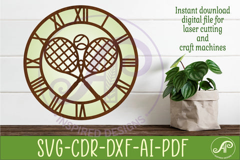 Tennis theme Wall Clock SVG for Laser Cutting Decor SVG APInspireddesigns 