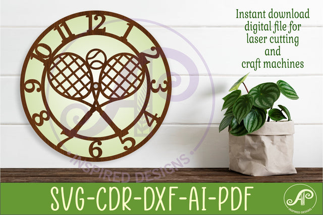Tennis theme Wall Clock SVG for Laser Cutting Decor SVG APInspireddesigns 