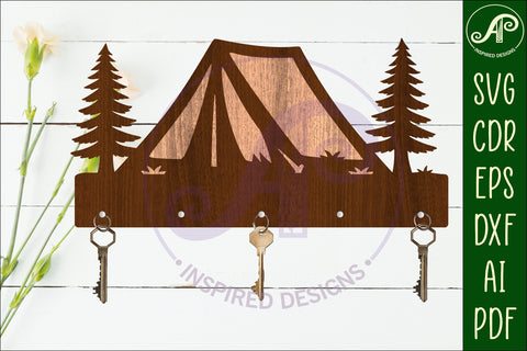Tent Camping Key holder designs for wood and metal SVG APInspireddesigns 