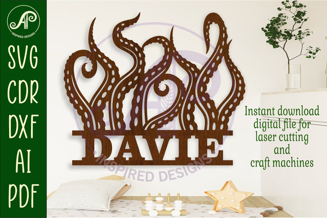 Tentacles name sign svg laser cut file SVG APInspireddesigns 