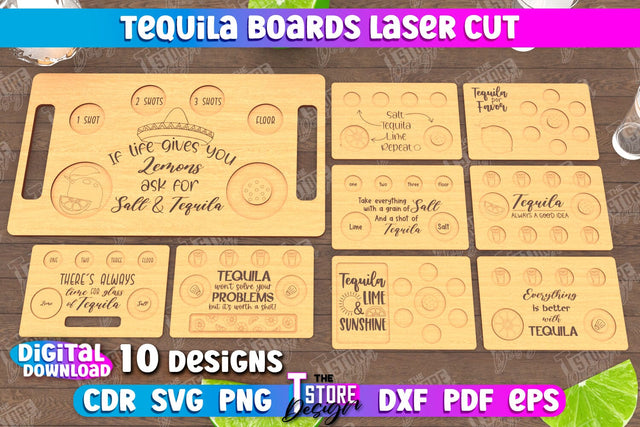 Tequila Boards Bundle | Tequila Shot Board | Shot Serving Tray | Shot Glass Holder | CNC Files SVG The T Store Design 