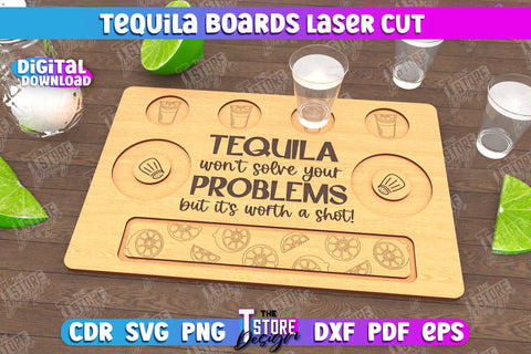Tequila Boards Bundle | Tequila Shot Board | Shot Serving Tray | Shot Glass Holder | CNC Files SVG The T Store Design 