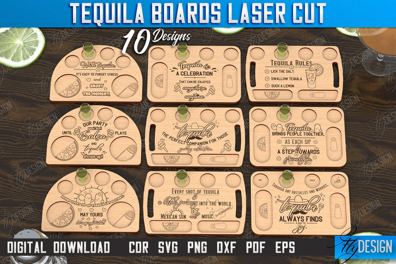 Tequila Boards Laser Cut Bundle | Tequila Shot Board | Shot Serving Tray | Shot Glass Holder | CNC File SVG Fly Design 
