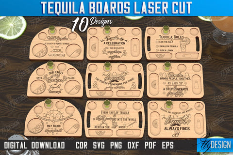 Tequila Boards Laser Cut Bundle | Tequila Shot Board | Shot Serving Tray | Shot Glass Holder | CNC File SVG Fly Design 