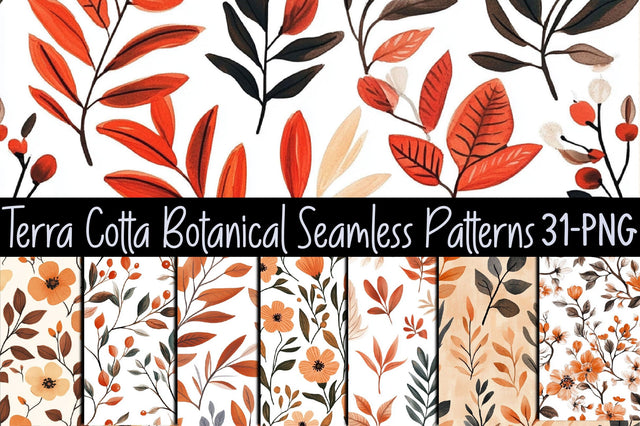 Terra Cotta Botanical Seamless Patterns Digital Pattern SVGArt 