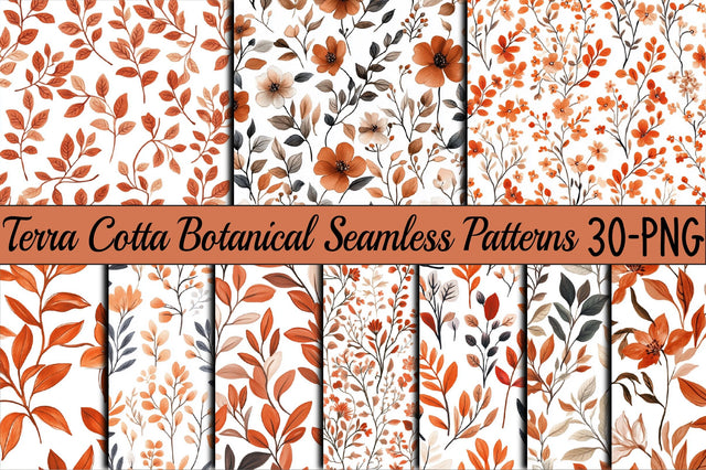 Terra Cotta Botanical Seamless Patterns Digital Pattern SVGArt 