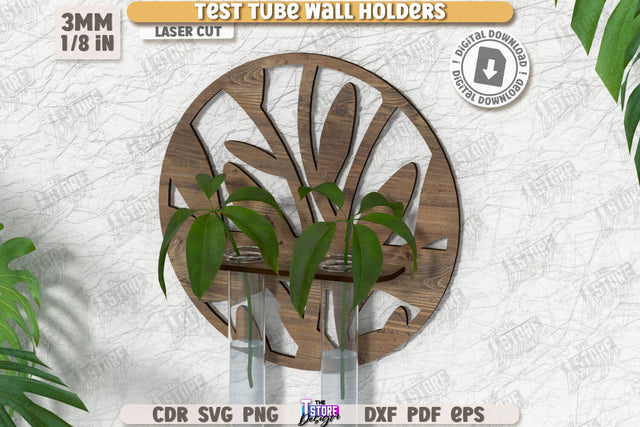 Test Tube Wall Holder Laser Cut | Hanging Propagation Station | Wall Propagation Station | Bud Vase | Plant Propagation | CNC File SVG The T Store Design 