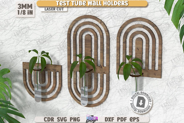 Test Tube Wall Holder Laser Cut | Hanging Propagation Station | Wall Propagation Station | Bud Vase | Plant Propagation | CNC File SVG The T Store Design 
