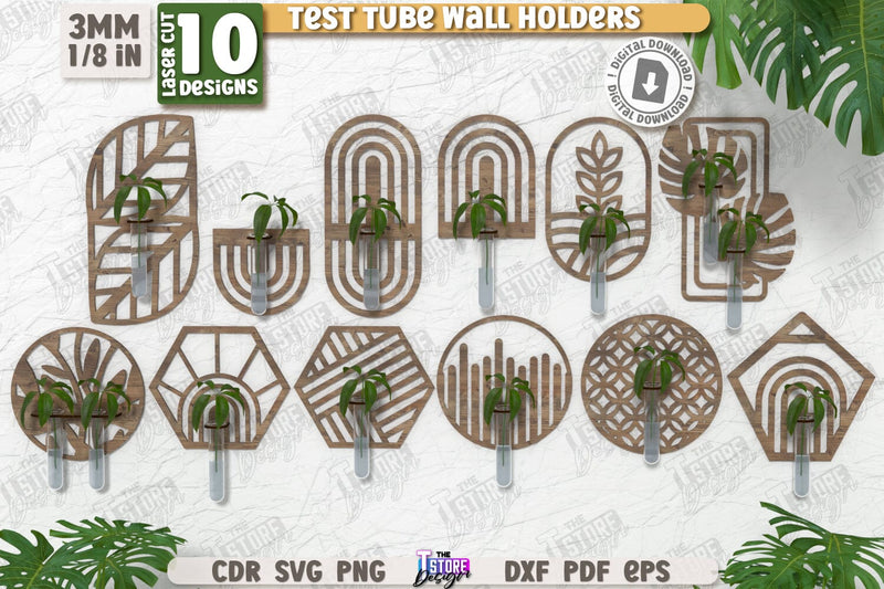 Test Tube Wall Holders Laser Cut Bundle | Hanging Propagation Station | Wall Propagation Station | Bud Vase | Plant Propagation | CNC Files SVG The T Store Design 