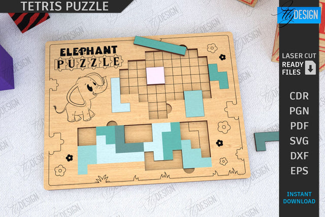 Tetris Puzzle Laser Cut | Blocks Puzzle | Montessori Toy | Wooden Board Game | Educational Game | CNC File SVG Fly Design 