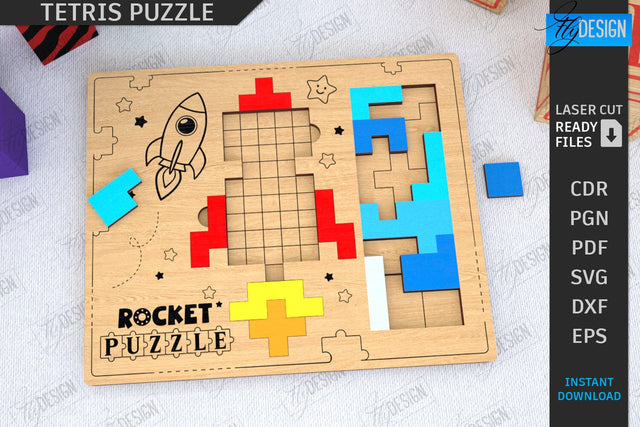 Tetris Puzzle Laser Cut | Blocks Puzzle | Montessori Toy | Wooden Board Game | Educational Game | CNC File SVG Fly Design 